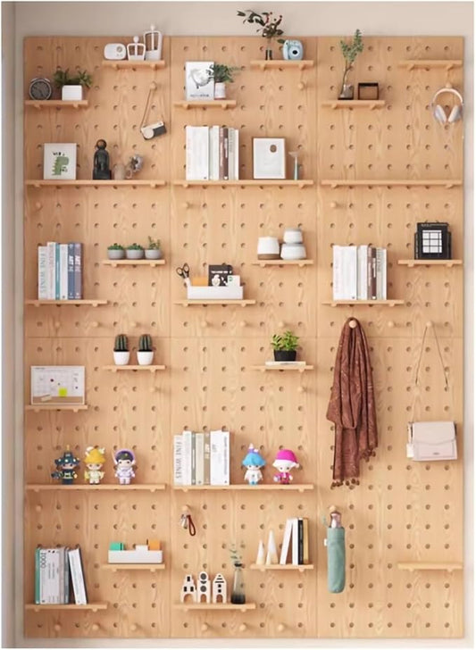 Wooden Wall Organizer Kit - Versatile Display Panel for Bedroom, Office, Bathroom - Wall-Mounted Storage Set (Oak, 60x120CM) - Ideal for Home & Study