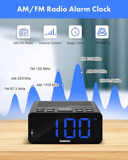 Homicial Digital Alarm Clock Radio with AM/FM Radio, Multi-Colors 1.4” LED Digits, Preset, Sleep Timer and Clear Display with Dimmer for Bedroom Bedside, Battery/Plug-in Powered