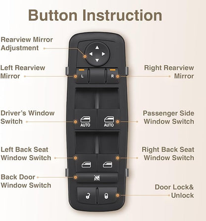 Blycorul Master Power Window Switch Driver Side Replacement for 2011-2020 Chrysler 300 Chrysler 200, 2011-2019 Dodge Charger, 2016-2022 Ram 1500/2500/3500 - Replaces OEM 68139805AB, 56046823AE