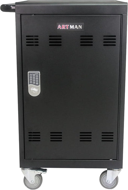 32 Device Mobile Charging Station for Laptops/Tablets/iPads/Chromebooks,32 Bay Lockable Charging Cabinet with Cable Management & Power Strip Included, Laptop & Tablet Storage Carts,Combination Lock