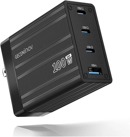100W USB C Charger Block,4 Ports,Type C GaN Fast Block,Foldable Travel Plug Power Adapter for iPhone iPad Samsung Laptop,Tablets MacBook Pro Charger Replace for 65W 45W