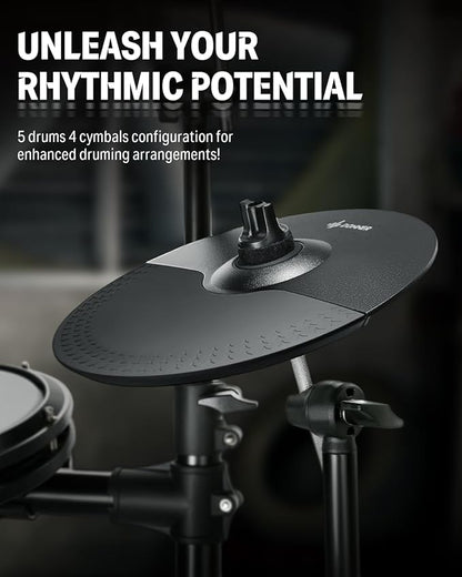 Donner DED-200X Electronic Drum Set, Electric Drum Kit with Quiet Mesh Drum Pads, 2 Cymbals w/Choke, 31 Kits and 450+ Sounds, Throne, Headphones, Sticks, USB MIDI, Melodics Lessons (5 Pads, 4 Cymbals)
