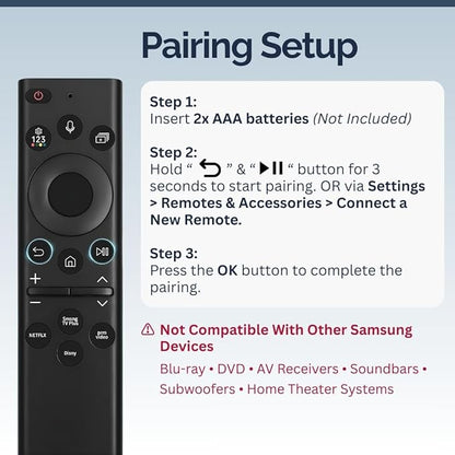 2 Pack BN59-01385A Samsung TV Remote Control Replacement for Smart TV - Easy Setup, Universal IR Voice Remote, Solarcell - Works with Samsung QLED, Frame, Crystal UHD, 4K, & LED Smart TVs