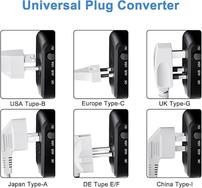 International Travel Adapter Voltage Converter Steps Down 220V to 110V for Cell Phones, Laptops, and Curling Irons, US to UK, Europe, Australia, and More Than 200 Countries