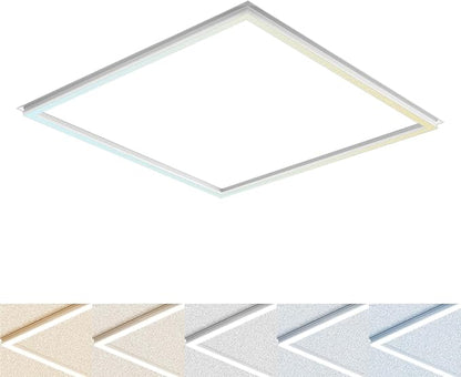 LUXRITE 2x2 FT Edge-Lit Frame LED Panel Lights, 5CCT Selectable 3000K-6500K, 2600/3900/5200LM, 20W/30W/40W Switch, Grid Drop Ceiling Lights, 0-10V Dimmable, Damp Rated, 100-277V, ETL Listed