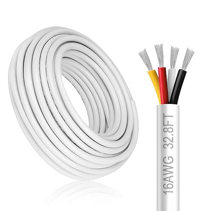 DEKIEVALE 16 Gauge 4 Conductor Electrical Wire, 32.8FT White PVC Stranded Tinned Copper 4 Wire Cable, 16/4 Cord Extension Cable for LED Lamp Lighting, Automotive, Speaker, Power etc.