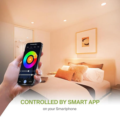ASD 1 Pack LED Smart Recessed Lighting 6 Inch 15W, RGBW Color Changing Lights, Compatible with Alexa & Google Assistant, Dimmable 2700K-6500K Selectable RGB Lights, WiFi Bluetooth Ceiling Light, ETL