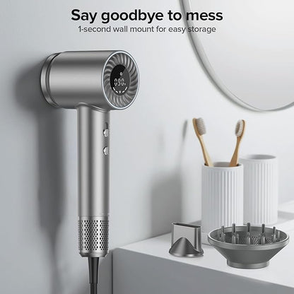 Hair Dryer, 150000 RPM Brushless Motor with 500M Negative Ions, Fast-Dry Lightweight Design, ThermoControl & Magnetic Nozzle/Diffuser, Low Noise Salon Blow Dryer for All Hair, Travel, Home