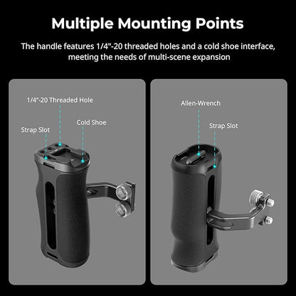 SmallRig Mini Side Handle with 1/4" -20 Screws for Camera Cage, Up and Down Adjustable, for Left or Right Hand, Ergonomic Camera Handle with Built-in Cold Shoe and Threaded Hole - 4756