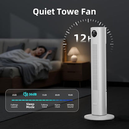 Antarctic Star Tower Fan Portable Floor Fans 85°Oscillating Fan Quiet Cooling 12H Timer Remote Control Standing Bladeless Electric 3 Wind Speeds 4 Modes Bedroom Office,36 inch, White