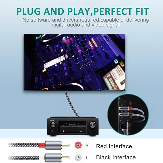 Goalfish RCA Cable, 6FT RCA Audio Cable [Shielded, Nylon Braided] Stereo 2RCA to 2RCA Male to Male Cord for Speaker, Subwoofer, Home Theater, HDTV, Amplifiers, Hi-Fi Systems, Car Audio-Grey