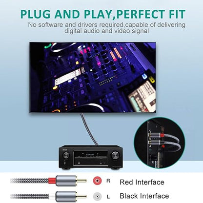 Goalfish RCA Cable, 6FT RCA Audio Cable [Shielded, Nylon Braided] Stereo 2RCA to 2RCA Male to Male Cord for Speaker, Subwoofer, Home Theater, HDTV, Amplifiers, Hi-Fi Systems, Car Audio-Grey