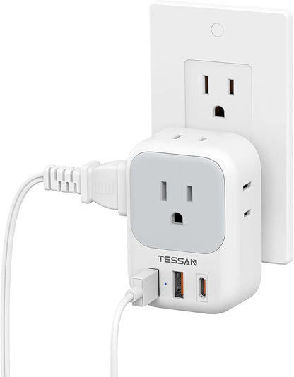 20W PD Multi Plug Adapter, TESSAN 3 USB Wall Charger Multiports (1 USB C Fast Charger), Cube Charging Station for Cruise, Home, Office, Dorm Essentials
