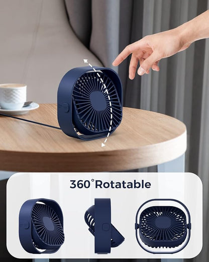 RJVW 4 Inch Small USB Desk Fan, 3-Speed Portable & 360°Rotatable Mini Cooling Fan, USB-Powered Desktop Fan for Home Office Bedroom Dorm Indoor Outdoor Summer Gift