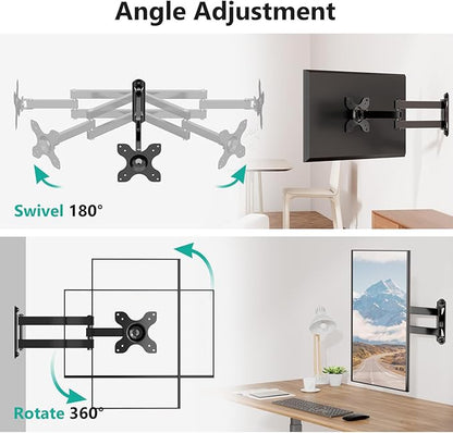 WALI TV Wall Mount Full Motion 15 inch Extension Arm Tilt Swivel for Most 13 to 32 inch LED TV Flat Panel Screen with Mounting Holes up to 100x100mm, 2 Packs (1330LM-2), Black