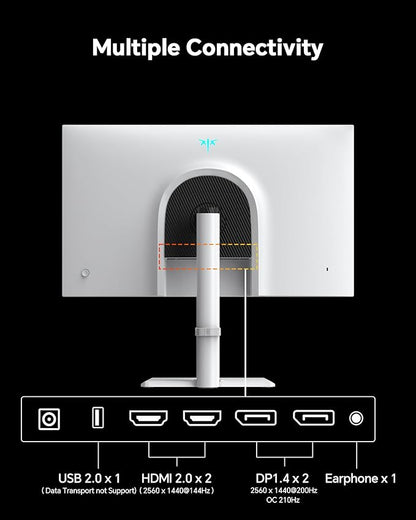 KTC 27 Inch Gaming Monitor 200Hz, 1440P Monitor with Speakers, Up to 210Hz Computer Monitors Fast IPS 1ms, 131% sRGB, Adaptive Sync, Tilt/Swivel/Pivot/Height Adjustment, HDMI DisplayPort, White H27T6