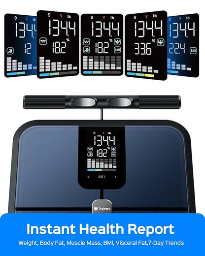 Tychesy Smart Pod Scale for Full Body Composition, 8-Sensor Smart Analyzer Measures Fat, Muscle Mass, BMI, Digital Bathroom Scale Syncs with App for 24 Users, FSA&HSA Eligible