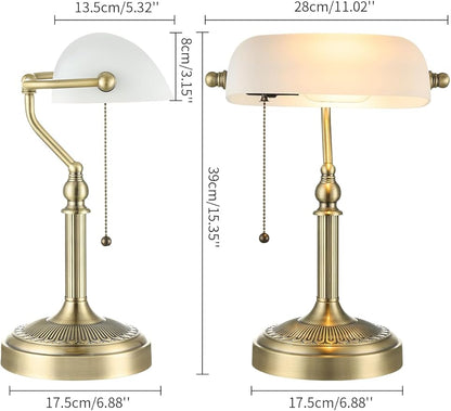 Newrays Traditional Glass Bankers Desk Lamp with Pull Chain Switch Plug in Fixture