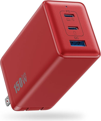 150W USB C Charger Block,GaN III Compact Foldable Wall Charger 3 Port Fast Charging Station,PD QC PPS Portable USB C Hub 100W Laptop Adapter for MacBook Pro/Air,iPad,iPhone 17/Pro,Galaxy S24,Dell etc