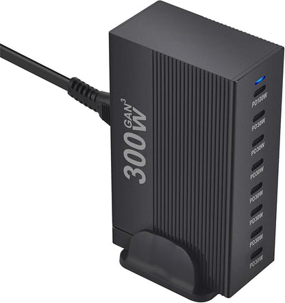 OHLOPL 300W 8-Port GaN PD3.1 Desktop Charging Station | Intelligent Power Allocation, Ideal for Office and Home, Safely Charges Laptops, Phones, Tablets, and Watches