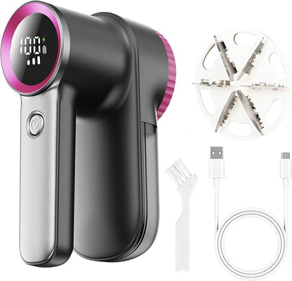 Ciotuiou Rechargeable Fabric Shaver & Lint Remover, Electric Sweater Defuzzer with 3 Speeds, 6 Leaf Blades, LED Display & Type-C Fast Charging, Lint Shaver for Clothes, Furniture, Sweater, Couch