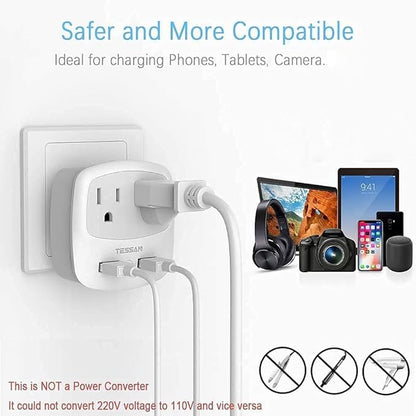 TESSAN US to Japan Plug Adapter, 2 Prong to 3 Prong Outlet Adapter with Two AC Outlets 2 USB Ports, Travel Power Adaptor for USA to Japanese Tokyo Canada Mexico Philippines Peru Colombia, Type A