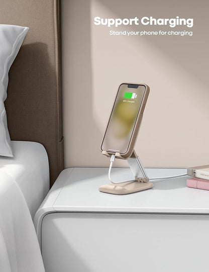 Lamicall Khaki Phone Holder for Desk - Cellphone Stand Khaki Desk Accessories Desktop Office Must Have Compatible with iPhone, 4-8'' Smartphone