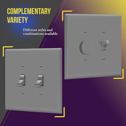 ENERLITES Jumbo Double Toggle Switch Cover, Two Gang Light Switch Wall Plate, Gloss Finish, Oversized 2-Gang 5.5" x 5.5", Unbreakable Polycarbonate Thermoplastic, UL Listed, 8812O-GY, Gray