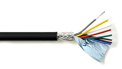 KWANGIL 10C 24AWG AMSB Shielded Cable Wire (UL2464) - Highly Flexible Str TC, PVC Ins, OS+TC BRD, PVC JKT for CNC Machine, Stepper Motor, VFD Spindle (Matte Black 25FT)