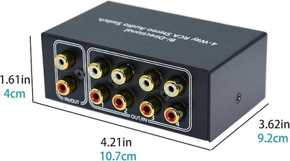 No Noise 4 Way 1 in 4 Out or 4 in 1 Out Audio Sound selector RCA Female Stereo 4 Channel Splitter switcher Box Switching No External Power