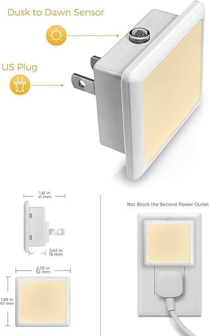 L LOHAS LED Night Lights Plug into Wall, [6-Pack] Plug in Night Light, Dusk-to-Dawn Sensor, 3000K Soft White 0.3W Bright Nightlight Auto-On/Off for Adults Kids Room Bedroom Bathroom Hallway Kitchen