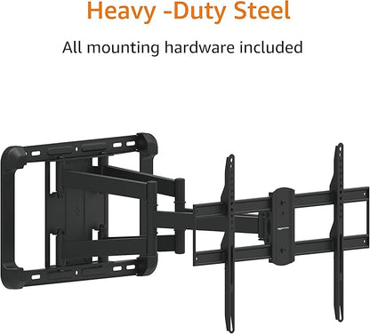 Amazon Basics Heavy Duty Extension Dual Arm, Full Motion Articulating TV Mount for 37" to 80" TVs up to 132 lbs, Fits LED LCD OLED Flat Curved Screens, Black