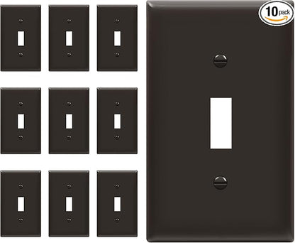 ENERLITES Toggle Light Switch Wall Plate, Gloss Finish, Standard Size 1-Gang 4.50" x 2.76", Unbreakable Polycarbonate Thermoplastic, 8811-BR-10PCS, Brown (10 Pack)