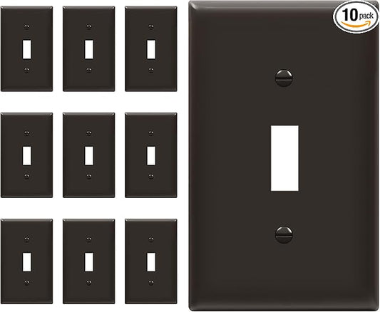 ENERLITES Toggle Light Switch Wall Plate, Gloss Finish, Standard Size 1-Gang 4.50" x 2.76", Unbreakable Polycarbonate Thermoplastic, 8811-BR-10PCS, Brown (10 Pack)