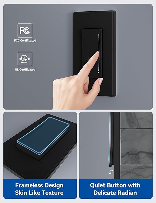 ELEGRP Smart Dimmer Light Switch DTR10, Single Pole Setup, 2.4GHz Wi-Fi Touch Dimmer Compatible with Alexa and Google Assistant, Needs Neutral Wire, No Hub Required, UL&FCC Listed, Black, 6 Pack