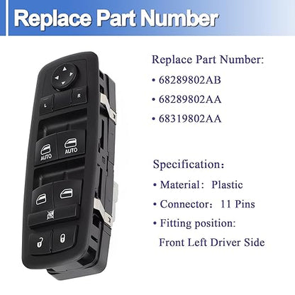 68289802AA Master Power Window Switch Front Left Driver Side Fits for 2016-2023 Dodge Durango 2016-2021 Grand Cherokee Replace 68289802AB, 68319802AA