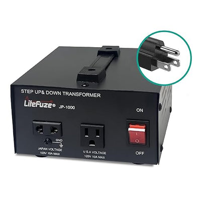 LiteFuze 1000W Step-Up/Step-Down Transformer with Dual Sockets - Premium Copper Coil, Noise Reduction, and Circuit Breaker Protection (JP-1000)