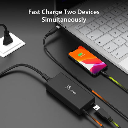 j5create USB Type C Super Charger PD 90W + USB Type A 10W Fast Charging for Chromebook, Laptop, MacBook Pro 13” (JUP2290C)