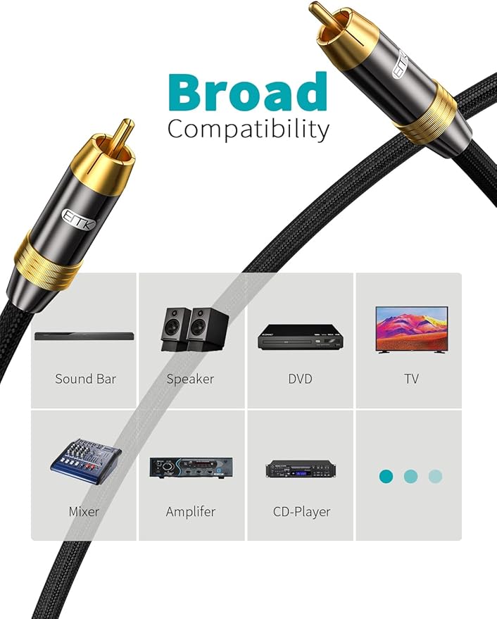 Subwoofer Cable,EMK Digital Coaxial Audio Cable [24K Gold-Plated, Durable Cotton] Premium S/PDIF RCA Male to RCA Male for Home Theater, Soundbar,Speaker,HDTV, Subwoofer, Hi-Fi Systems (Black-6.6ft/2m)