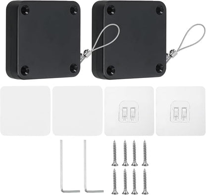PATIKIL Punch-Free 1200g Automatic Sliding Screen Door Closer, Multifunctional Storm Sensor Door Closer with Steel Drawstring for Bedroom Storm Bathroom Study Room, Black 2Pcs