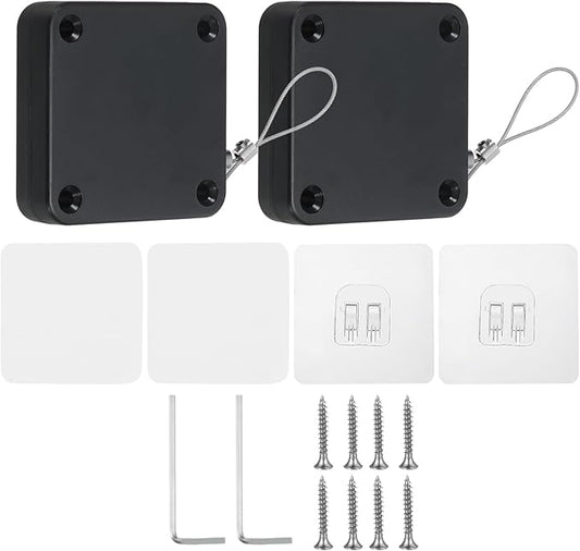PATIKIL Punch-Free 1200g Automatic Sliding Screen Door Closer, Multifunctional Storm Sensor Door Closer with Steel Drawstring for Bedroom Storm Bathroom Study Room, Black 2Pcs