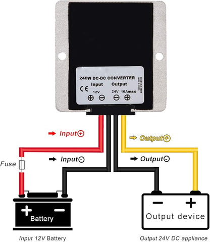 MGGi DC Boost Converter, 12V to 24V 10A 240W Voltage Booster, DC Power Supply Module, Waterproof - for Car, Truck, Boat, Electric Bike