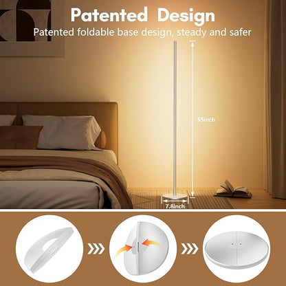 luckystyle Smart RGB Corner Floor Lamp,Bright LED Tall Modern Floor Lamp with APP and Remote,Ambient Lighting Color Changing Standing Lamps with Music Mode and Timing for Living Room,Bedroom Silver