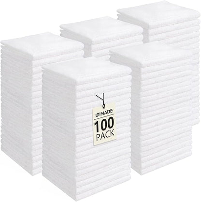 UNIMADE Washcloths Bulk - 100 Pack - Face Towels (12" x 12"), Highly Soft Wash Cloths and Hand Towels, Fast Drying Multi-Purpose Microfiber Cleansing Cloths for Bathroom, Hotel, Spa, and Salon - White