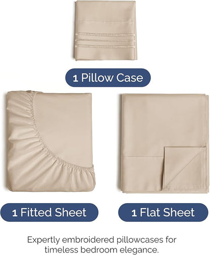 Twin XL Size 3 Piece Sheet Set - Comfy Breathable & Cooling Bed Sheets Set - Hotel Luxury Bedding for Women, Men, Kids, Teens, Boys & Girls - Deep Pockets, Ultra-Soft, Wrinkle Free - Oeko-Tex - Wheat