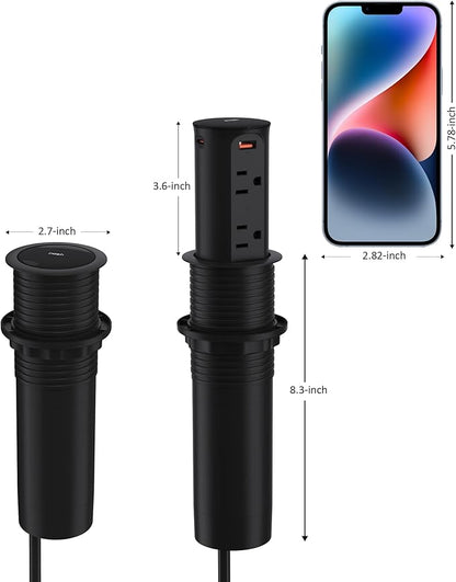 Jgstkcity Pop Up Power Outlet for Countertops & Desks,2.5-Inch Hole Flush, Mount, 20W USB-C, 4 USB Ports, 4 Tamper-Resistant 15A Outlets - Space-Saving Recessed Design,1875W,ETL Listed