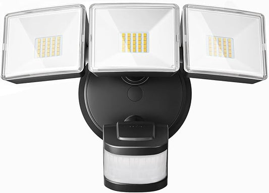 OREiN 4500LM/30W Flood Lights Outdoor, 180°/50FT Motion Sensor Outdoor Lights 3 Modes Dusk to Dawn IP65 Waterproof LED Security Light for 4500SQ.FT Area for Yard Garden, Black (Hardwired)