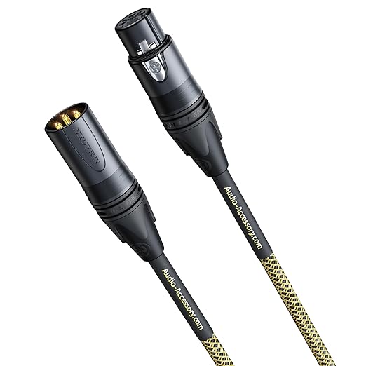 AA AUDIO ACCESSORY Gold Series Star Quad XLR Cables 3.3ft, Neutrik Connectors, 19AWG Microphone Cable, Kevlar-Reinforced Nylon Braided Handmade Mic Cable, 100% Coverage OFC Braid and Al-Foil Shielding
