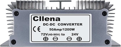 Cllena DC 40V-90V to 24V 50A 1200W Converter Voltage Regulator Reducer 48V 60V 72V Step Down to 24V Converter Waterproof Buck Transformer Power Supply for Golf Cart Club Car LED Light