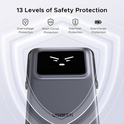 UGREEN Uno Magnetic Power Bank, Wireless Portable Charger, 20W Fast Charging Battery Pack with Foldable Stand and TFT Display 5000mAh for iPhone 17/17 Air/17 Pro/17 Pro Max/16/15/14/13 Series, Black